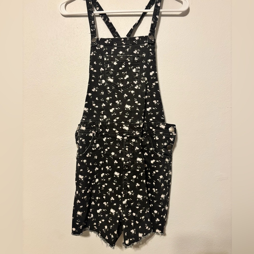 Chic Black Overalls with White Floral Design